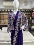 DESIGNER CHINON EMBROIDERY CODING WORK READY TO WEAR SAREE STITCHED BLOUSE WITH JACKET PARTY WEAR WHOLESALE PRICE ETHNIC GARMENT (6)