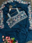 DESIGNER CHINON EMBROIDERY CODING WORK READY TO WEAR SAREE STITCHED BLOUSE WITH JACKET PARTY WEAR WHOLESALE PRICE ETHNIC GARMENT (4)