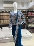 DESIGNER CHINON EMBROIDERY CODING WORK READY TO WEAR SAREE STITCHED BLOUSE WITH JACKET PARTY WEAR WHOLESALE PRICE ETHNIC GARMENT (4)