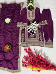 DESIGNER CHINON SILK SEQUENCE EMBROIDERY WORK TOP BOTTOM WITH DUPATTA FESTIVAL WEAR WHOLESALE PRICE ETHNIC GARMENT 2 (1)