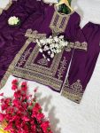 DESIGNER CHINON SILK SEQUENCE EMBROIDERY WORK TOP BOTTOM WITH DUPATTA FESTIVAL WEAR WHOLESALE PRICE ETHNIC GARMENT 2 (1)