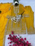 DESIGNER CHINON SILK SEQUENCE EMBROIDERY WORK TOP BOTTOM WITH DUPATTA FESTIVAL WEAR WHOLESALE PRICE ETHNIC GARMENT 3 (4)