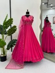 DESIGNER CHINON SILK THREAD SEQUENCE WORK GOWN BOTTOM WITH DUPATTA FESTIVAL WEAR WHOLESALE PRICE ETHNIC GARMENT (3)
