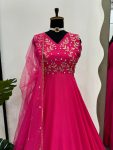 DESIGNER CHINON SILK THREAD SEQUENCE WORK GOWN BOTTOM WITH DUPATTA FESTIVAL WEAR WHOLESALE PRICE ETHNIC GARMENT (3)