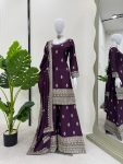 DESIGNER CHINON THREAD SEQUENCE WORK TOP PALAZZO WITH DUPATTA PARTY WEAR WHOLESALE PRICE ETHNIC GARMENT (3)