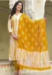 DESIGNER COTTON BLEND PRINTED TOP BOTTOM WITH DUPATTA YELLOW