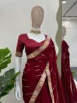 DESIGNER GEORGETTE CODING SEQUENCE WORK SAREE WITH UNSTITCHED BLOUSE PARTY WEAR WHOLESALE PRICE ETHNIC GARMENT (15)