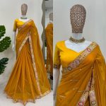 DESIGNER GEORGETTE CODING SEQUENCE WORK SAREE WITH UNSTITCHED BLOUSE PARTY WEAR WHOLESALE PRICE ETHNIC GARMENT (5)