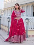 DESIGNER GEORGETTE EMBROIDERY SEQUENCE WORK LEHENGA CHOLI WITH DUPATTA AND BELT WEDDING WEAR WHOLESALE PRICE ETHNIC GARMENT (14)