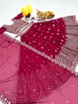 DESIGNER GEORGETTE EMBROIDERY SEQUENCE WORK LEHENGA CHOLI WITH DUPATTA AND BELT WEDDING WEAR WHOLESALE PRICE ETHNIC GARMENT (14)