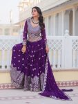 DESIGNER GEORGETTE EMBROIDERY SEQUENCE WORK LEHENGA CHOLI WITH DUPATTA AND BELT WEDDING WEAR WHOLESALE PRICE ETHNIC GARMENT (3)