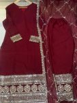 DESIGNER GEORGETTE EMBROIDERY SEQUENCE WORK TOP BOTTOM WITH DUPATTA PARTY WEAR WHOLESALE PRICE ETHNIC GARMENT (4)