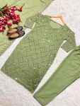 DESIGNER GEORGETTE EMBROIDERY SEQUENCE WORK TOP BOTTOM WITH DUPATTA PARTY WEAR WHOLESALE PRICE ETHNIC GARMENT (24)