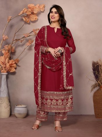 DESIGNER GEORGETTE EMBROIDERY SEQUENCE WORK TOP BOTTOM WITH DUPATTA MAROON