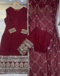 DESIGNER GEORGETTE EMBROIDERY SEQUENCE WORK TOP BOTTOM WITH DUPATTA PARTY WEAR WHOLESALE PRICE ETHNIC GARMENT (4)