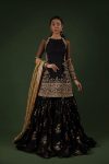 DESIGNER GEORGETTE EMBROIDERY SEQUENCE WORK TOP SHARARA WITH DUPATTA  BLACK