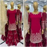 DESIGNER GEORGETTE EMBROIDERY SEQUENCE WORK TOP SHARARA WITH DUPATTA PARTY WEAR WHOLESALE PRICE ETHNIC GARMENT (3)
