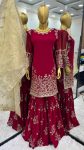 DESIGNER GEORGETTE EMBROIDERY SEQUENCE WORK TOP SHARARA WITH DUPATTA RED