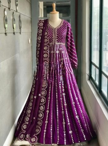 FANCY GEORGETTE EMBROIDERY WORK GOWN BOTTOM WITH DUPATTA WINE