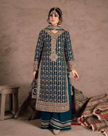 DESIGNER GEORGETTE SEQUENCE EMBROIDERY DIAMOND  WORK TOP PALAZZO WITH DUPATTA BLUE