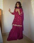 DESIGNER GEORGETTE SEQUENCE EMBROIDERY PEARL WORK TOP SHARARA WITH DUPATTA FESTIVAL WEAR WHOLESALE PRICE ETHNIC GARMENT (10)