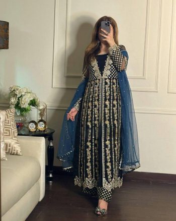 DESIGNER GEORGETTE SEQUENCE EMBROIDERY WORK TOP BOTTOM WITH DUPATTA BLACK