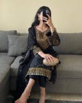 DESIGNER GEORGETTE THREAD SEQUENCE WORK TOP BOTTOM WITH DUPATTA BLACK