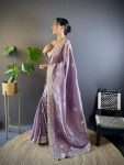 DESIGNER GOLD CRUNCHY SEQUENCE THREAD EMBROIDERY CUT WORK SAREE WITH UNSTITCHED BLOUSE PARTY WEAR WHOLESALE PRICE ETHNIC GARMENT (2)