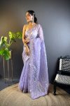 DESIGNER GOLD CRUNCHY SEQUENCE THREAD EMBROIDERY CUT WORK SAREE WITH UNSTITCHED BLOUSE PARTY WEAR WHOLESALE PRICE ETHNIC GARMENT (2)