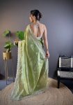 DESIGNER GOLD CRUNCHY SEQUENCE THREAD EMBROIDERY CUT WORK SAREE WITH UNSTITCHED BLOUSE PARTY WEAR WHOLESALE PRICE ETHNIC GARMENT 2 (1)