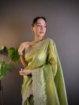 DESIGNER GOLD CRUNCHY SEQUENCE THREAD EMBROIDERY CUT WORK SAREE WITH UNSTITCHED BLOUSE PARTY WEAR WHOLESALE PRICE ETHNIC GARMENT 2 (1)