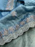 DESIGNER GOLD CRUNCHY SEQUENCE THREAD EMBROIDERY CUT WORK SAREE WITH UNSTITCHED BLOUSE PARTY WEAR WHOLESALE PRICE ETHNIC GARMENT 5 (5)