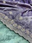DESIGNER GOLD CRUNCHY SEQUENCE THREAD EMBROIDERY CUT WORK SAREE WITH UNSTITCHED BLOUSE PARTY WEAR WHOLESALE PRICE ETHNIC GARMENT (2)