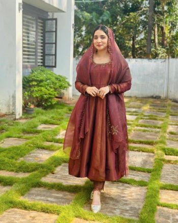 DESIGNER JIMMY CHOO SEQUENCE EMBROIDERY WORK GOWN BOTTOM WITH DUPATTA COFFE