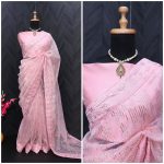 DESIGNER ORGANZA SILK SEQUENCE THRAED EMBROIDERY LACE BORDER WORK SAREE WITH UNSTITCHED BLOUSE PARTY WEAR WHOLESALE PRICE ETHNIC GRAMENT (7)