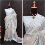 DESIGNER ORGANZA SILK SEQUENCE THRAED EMBROIDERY LACE BORDER WORK SAREE WITH UNSTITCHED BLOUSE PARTY WEAR WHOLESALE PRICE ETHNIC GRAMENT (2)