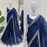 DESIGNER ORGANZA SILK THREAD EMBROIDERY WORK SAREE WITH UNSTITCHED BLOUSE FESTIVAL WEAR WHOLESALE PRICE ETHNIC GARMENT (16)