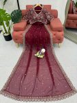 DESIGNER TABBY SILK THREAD SEQUENCE WORK SAREE WITH UNSTITCHED BLOUSE FESTIVAL WEAR WHOLESALE PRICE EHNIC GARMENT (42)