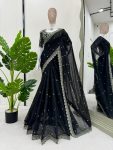 DESIGNER TABBY SILK THREAD SEQUENCE WORK SAREE WITH UNSTITCHED BLOUSE FESTIVAL WEAR WHOLESALE PRICE EHNIC GARMENT (35)