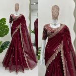 DESIGNER TABBY SILK THREAD SEQUENCE WORK SAREE WITH UNSTITCHED BLOUSE FESTIVAL WEAR WHOLESALE PRICE EHNIC GARMENT (42)