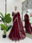 DESIGNER TABBY SILK THREAD SEQUENCE WORK SAREE WITH UNSTITCHED BLOUSE FESTIVAL WEAR WHOLESALE PRICE EHNIC GARMENT (42)