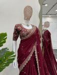 DESIGNER TABBY SILK THREAD SEQUENCE WORK SAREE WITH UNSTITCHED BLOUSE FESTIVAL WEAR WHOLESALE PRICE EHNIC GARMENT (42)
