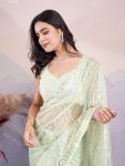 DESIGNER TWILL NET EMBROIDERY SEQUENCE WORK SAREE WITH UNSTITCHED BLOUSE FESVIVAL WEAR WHOLESALE PRICE ETHNIC GARMENT 2 (3)