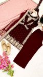 DESIGNER VELVET EMBROIDERY SEQUENCE MOTI WORK TOP BOTTOM WITH DUPATTA FESTIVAL WEAR WHOLESALE PRICE ETHNIC GARMENT (13)