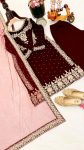 DESIGNER VELVET EMBROIDERY SEQUENCE MOTI WORK TOP BOTTOM WITH DUPATTA FESTIVAL WEAR WHOLESALE PRICE ETHNIC GARMENT (13)