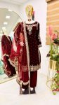 DESIGNER VELVET EMBROIDERY SEQUENCE MOTI WORK TOP BOTTOM WITH DUPATTA FESTIVAL WEAR WHOLESALE PRICE ETHNIC GARMENT (13)