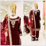 DESIGNER VELVET EMBROIDERY SEQUENCE MOTI WORK TOP BOTTOM WITH DUPATTA FESTIVAL WEAR WHOLESALE PRICE ETHNIC GARMENT (13)