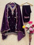 DESIGNER VELVET EMBROIDERY SEQUENCE WORK TOP BOTTOM WITH DUPATTA FESTIVAL WEAR WHOLESALE PRICE ETHNIC GARMENT (7)