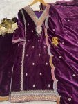 DESIGNER VELVET EMBROIDERY SEQUENCE WORK TOP BOTTOM WITH DUPATTA FESTIVAL WEAR WHOLESALE PRICE ETHNIC GARMENT (7)