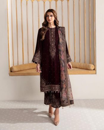 DESIGNER VELVET EMBROIDERY SEQUENCE WORK TOP PALAZZO WITH DUPATTA MAROON
